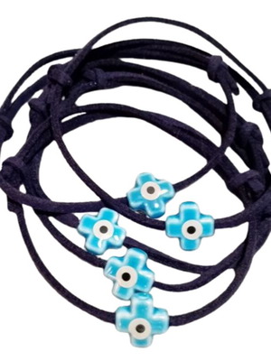 Set of 100 handmade baptism bracelets with suede cord and ceramic cross