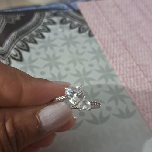 Pandora Timeless Double Heart Sparkling Ring like new, silver