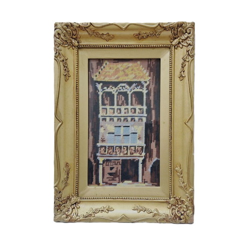 Vintage Gobelin Cross Stitch Architectural Scene in Frame like new