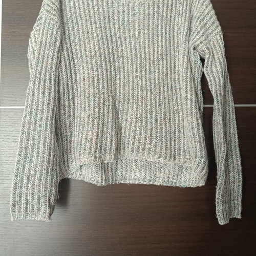 Knitted sweater like new, gray with multicolor threads