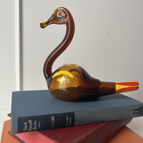 Vintage γυάλινος κύκνος χειροποίητη φιγούρα folk art μεταχειρισμένο