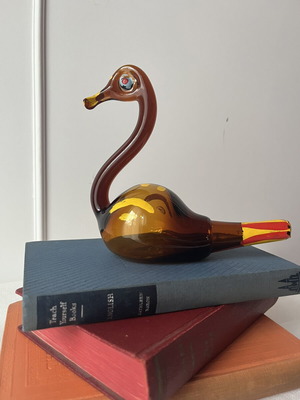 Vintage γυάλινος κύκνος χειροποίητη φιγούρα folk art μεταχειρισμένο