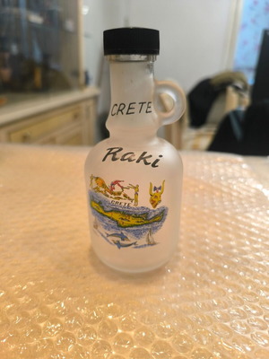 Souvenir glass bottle Crete Raki like new with traditional motifs
