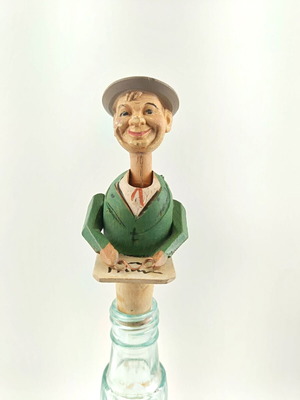 Vintage Ιταλικό χειροποίητο ξύλινο μηχανικό πώμα μπουκαλιού της δεκαετίας του '40 σαν καινούργιο