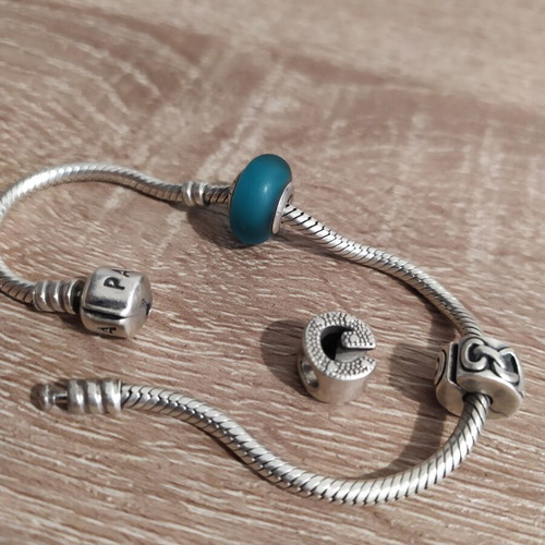 Pandora 925 Silver Chain Set with 3 Charms used