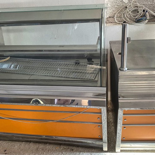 Display counter refrigerator used, set of three stainless steel pieces