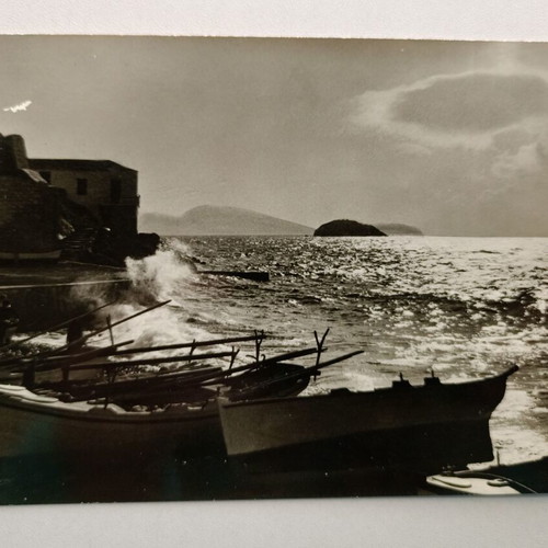 Postcard "Sunset in Hydra" used, black and white