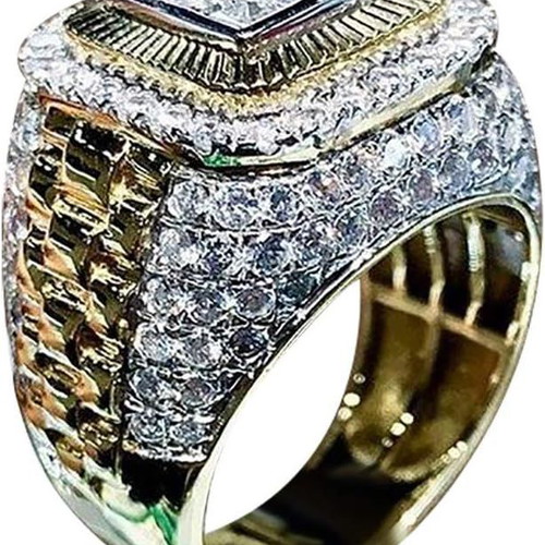 Men's ring new with white topaz and zircon 10K gold plating