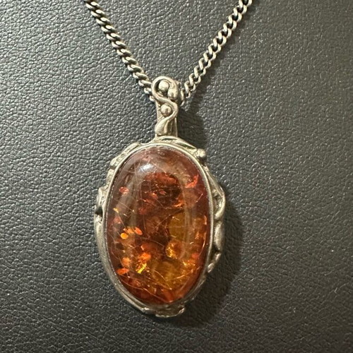 Silver necklace with Baltic amber gemstone like new