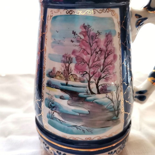 Gzhel porcelain with handpainting, like new, blue and gold