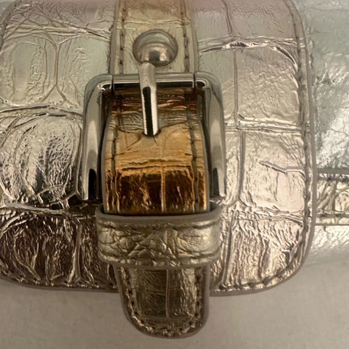 Hunter Handbag used, silver with animal print lining