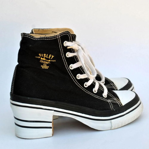 Sisley vintage black canvas high-top platform sneakers size 39