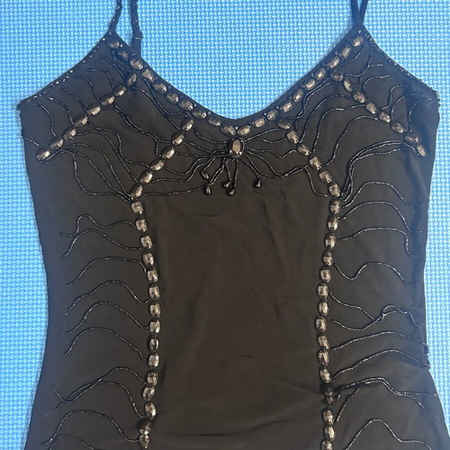 Y2K Vintage Black Mesh Beaded Corset-Like Women’s Top Size XS/S Like New