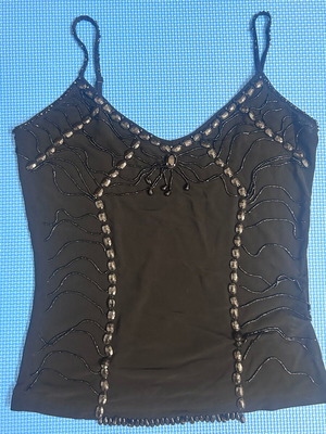 Y2K Vintage Black Mesh Beaded Corset-Like Women’s Top Size XS/S Like New