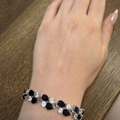 Bracelet with black and white zirconia, new, stainless steel
