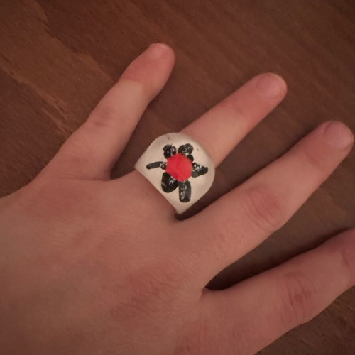 White ring with flower like new, multicolored