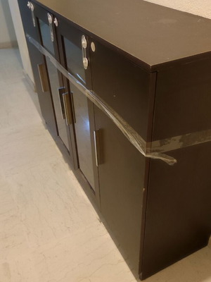 Wooden buffet black like new, 1 meter height, 1.5 meter length, glass shelf