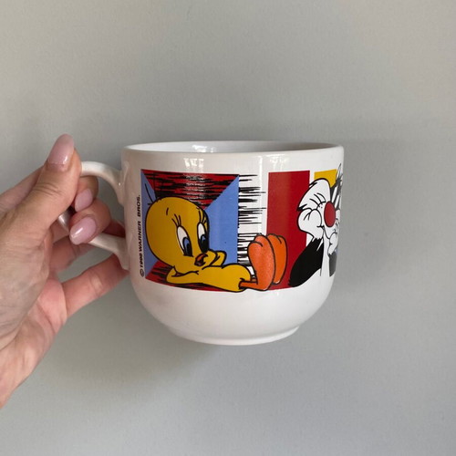 Vintage ceramic mug Looney Tunes Sylvester and Tweety used