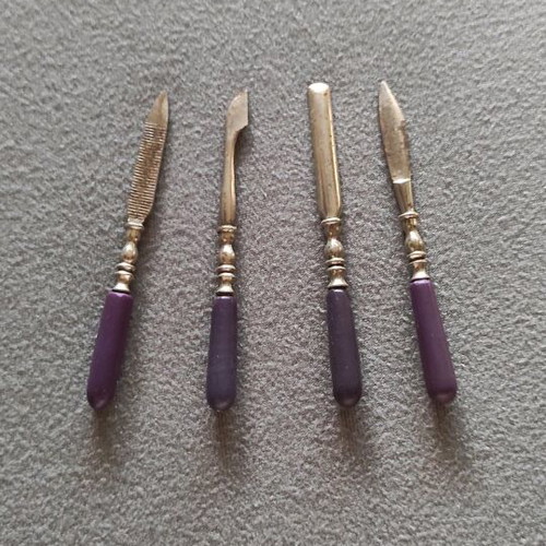 Vintage manicure set used, metal with plastic handles