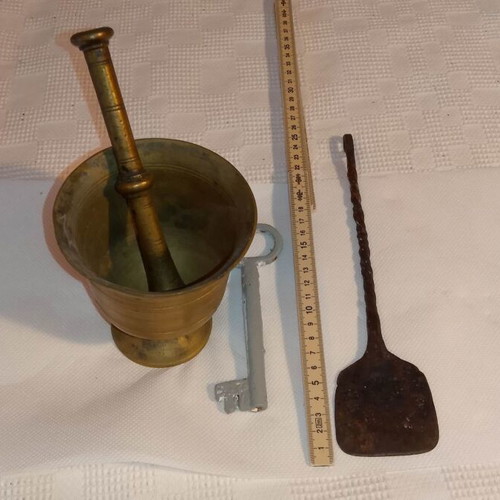 Antika forged cooking utensils 1840-1890 used, rare collectible set of 3