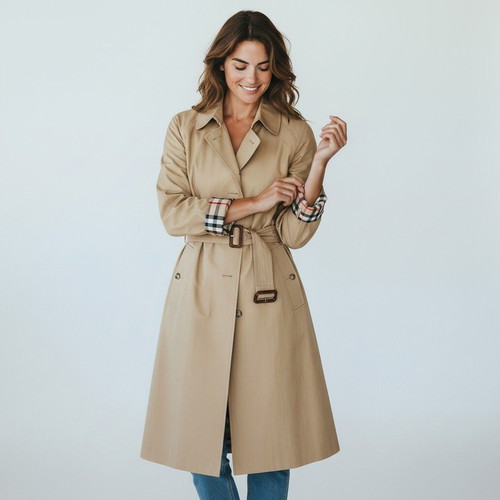 Burberry London Classic Single-Breasted Nova Check Trench Coat with Belt