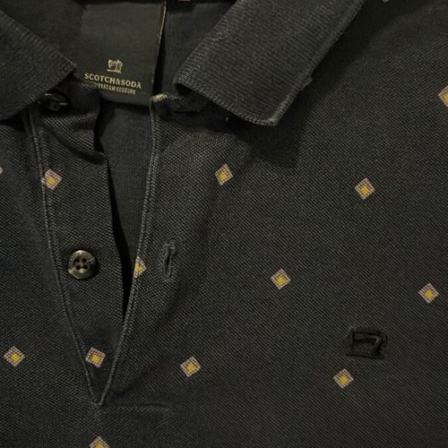 Scotch & Soda Men Polo Shirt Navy Diamond Print Size L like new