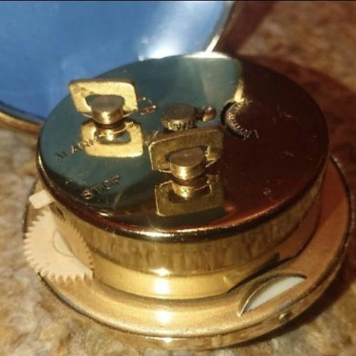 Junghans travel alarm clock like new, brass and leather