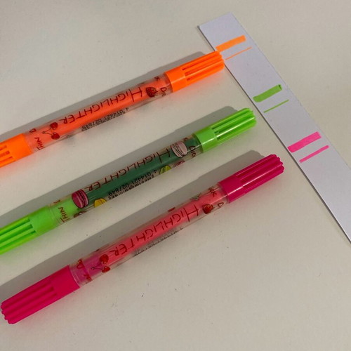 Mini highlighters used, pack of 3 with 2 tips