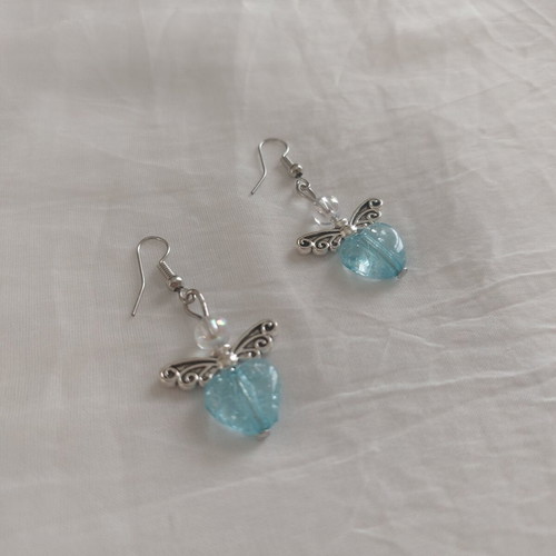 Little Angels #1 Handmade Angel Hearts Earrings in Turquoise and Silver