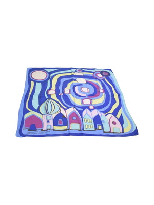 Freywille Silk Scarf Variation After Hundertwasser Red River Streets like new