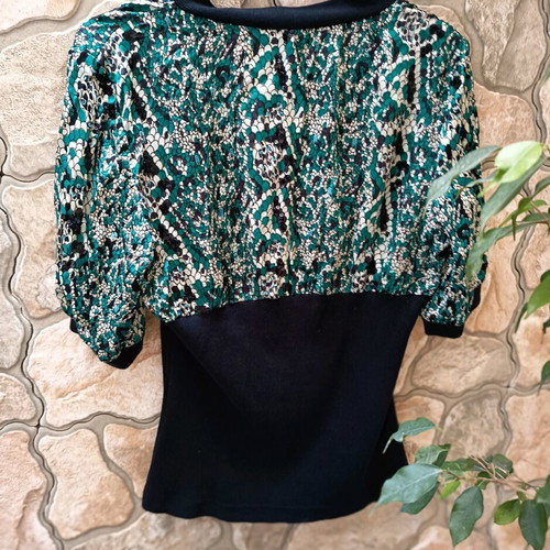 Evening blouse like new, size large, black and green