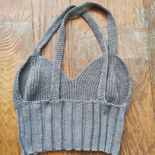 Knit Crop Top with Cross-Back Straps Taupe like new