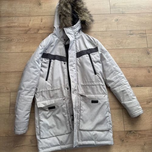 Jack & Jones winter coat used, gray, faux-fur hood