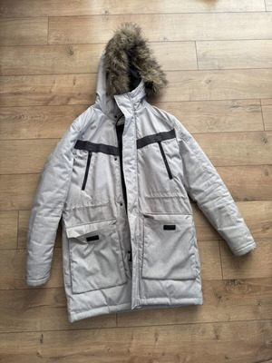 Jack & Jones winter coat used, gray, faux-fur hood