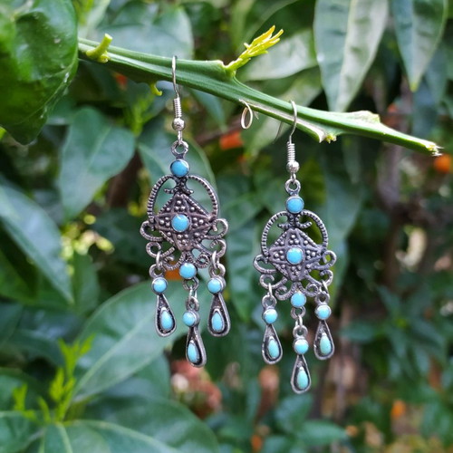 Vintage earrings used, dangle with replaced hooks