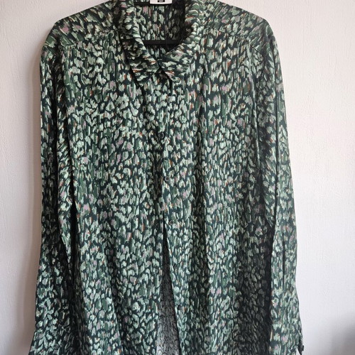 Green Abstract Print Button-Up Shirt, Women's Size L