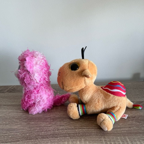 Beanie Boos Reagan cat and Jamal camel plush toys used, 15 cm