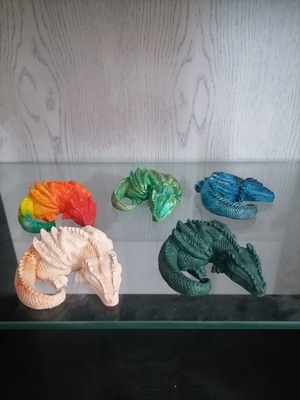 Dragon figures set of 5, new, plaster and acrylic