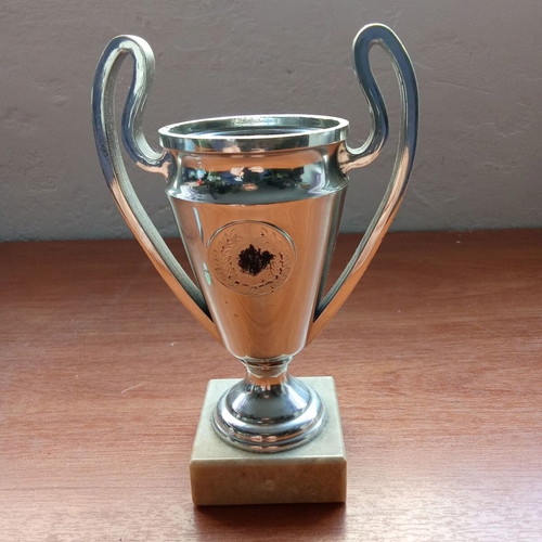 Small Champions League replica trophy on marble base like new, 2000s