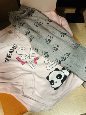 Panda pajamas used, grey and pink, 3 years old