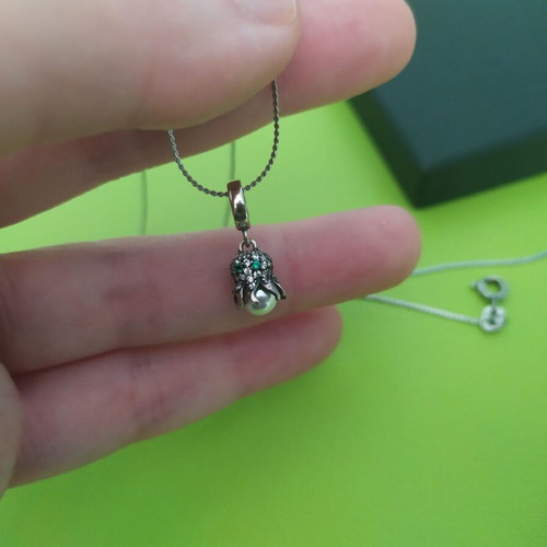 925 Silver Octopus Pendant with Synthetic Pearl new