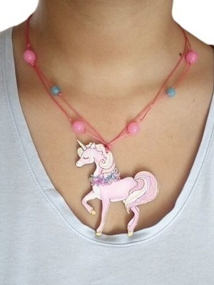 Handmade children's unicorn necklace with wooden unicorn and beads