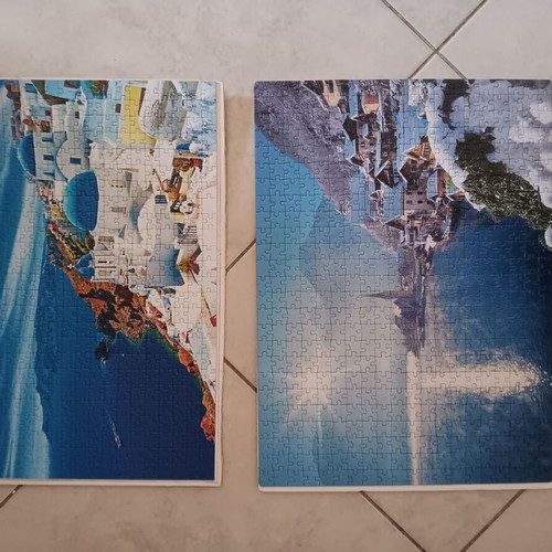 Decorative puzzle used for wall with Santorini and snowy landscape images