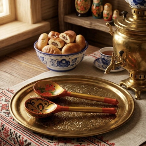Vintage Russian Khokhloma wooden spoons set of 2