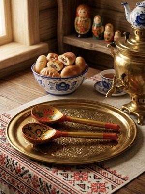 Vintage Russian Khokhloma wooden spoons set of 2