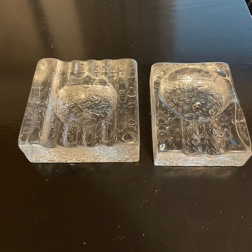 KOSTA BODA vintage ice glass ashtray set of 2 by Rolf Sinnemark