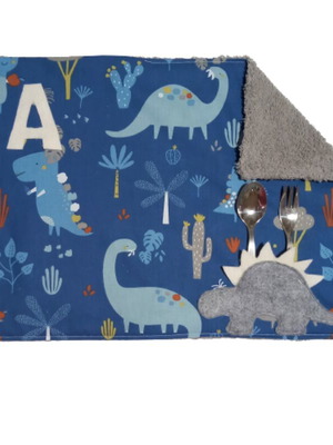 Children's dinosaur placemat made to order with cutlery pocket