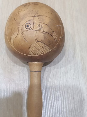 Vintage Handmade Maraca from Natural Gourd Ethnic Folk Art