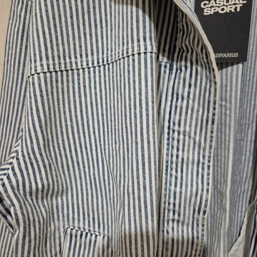 Stradivarius denim bomber jacket, white and blue, size S
