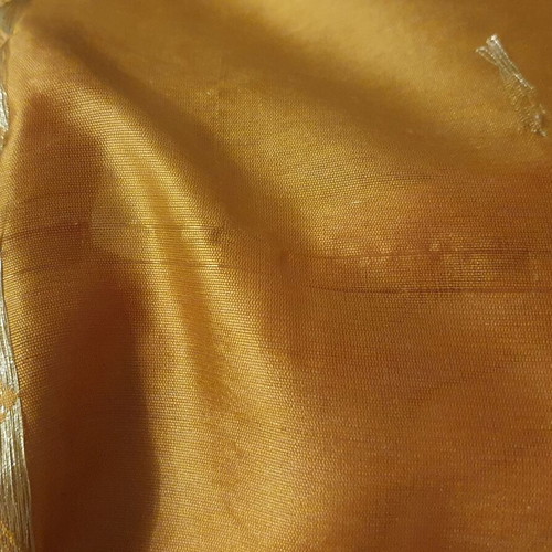Indian sari with gold embroidery used, ochre fabric with blue stripes
